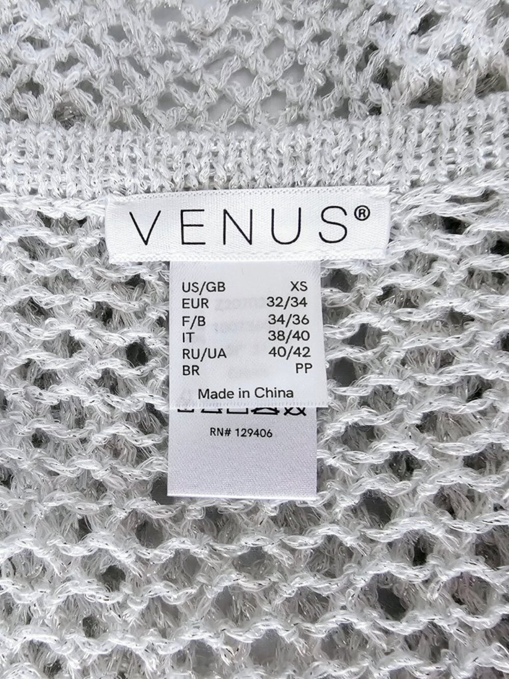 π New With Tag π Venus Open Stitch Shimmer Sweater, Light Silver, Size XS - Picture 6 of 8